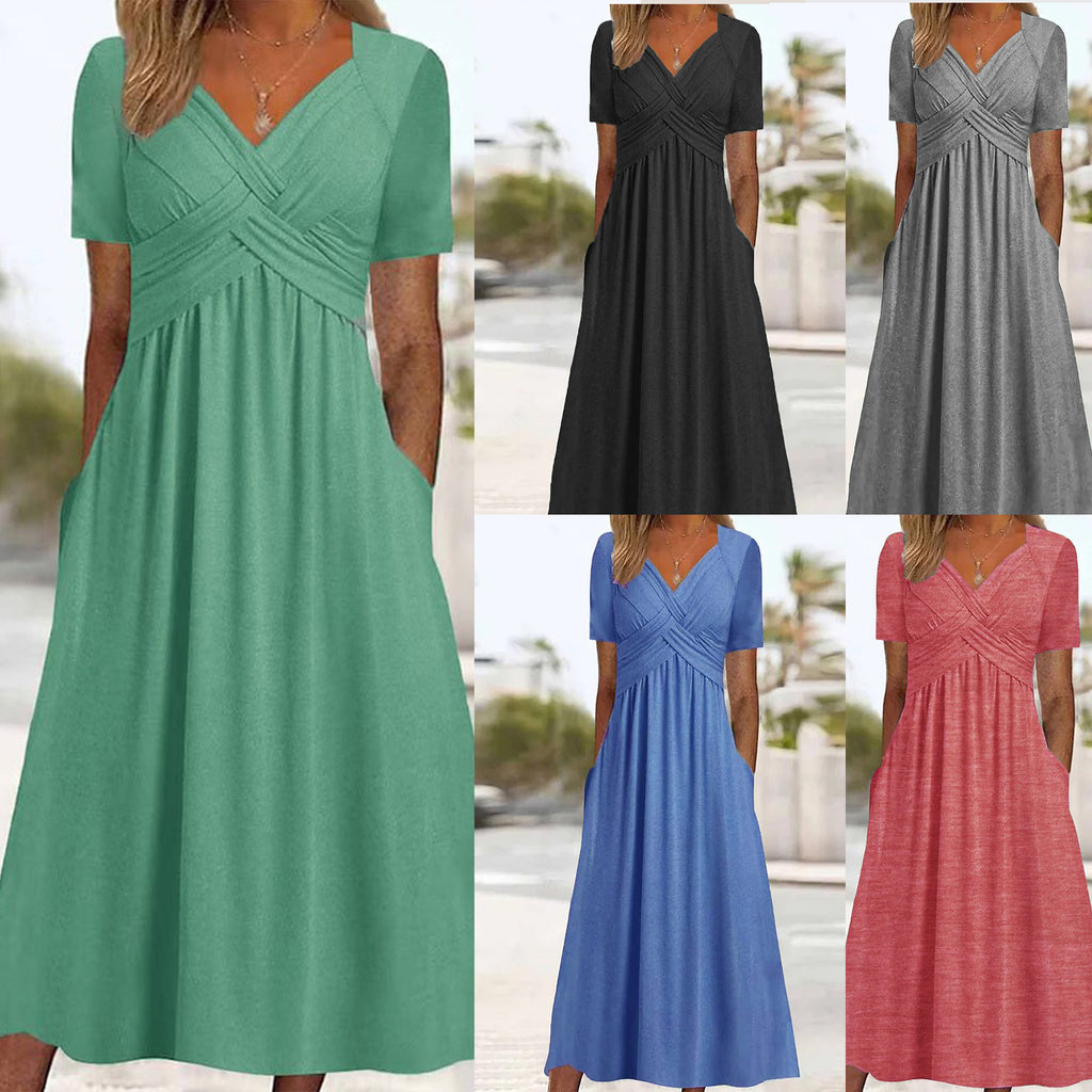 【50% OFF】【S-5XL】Elegantna jednobojna ležerna midi haljina