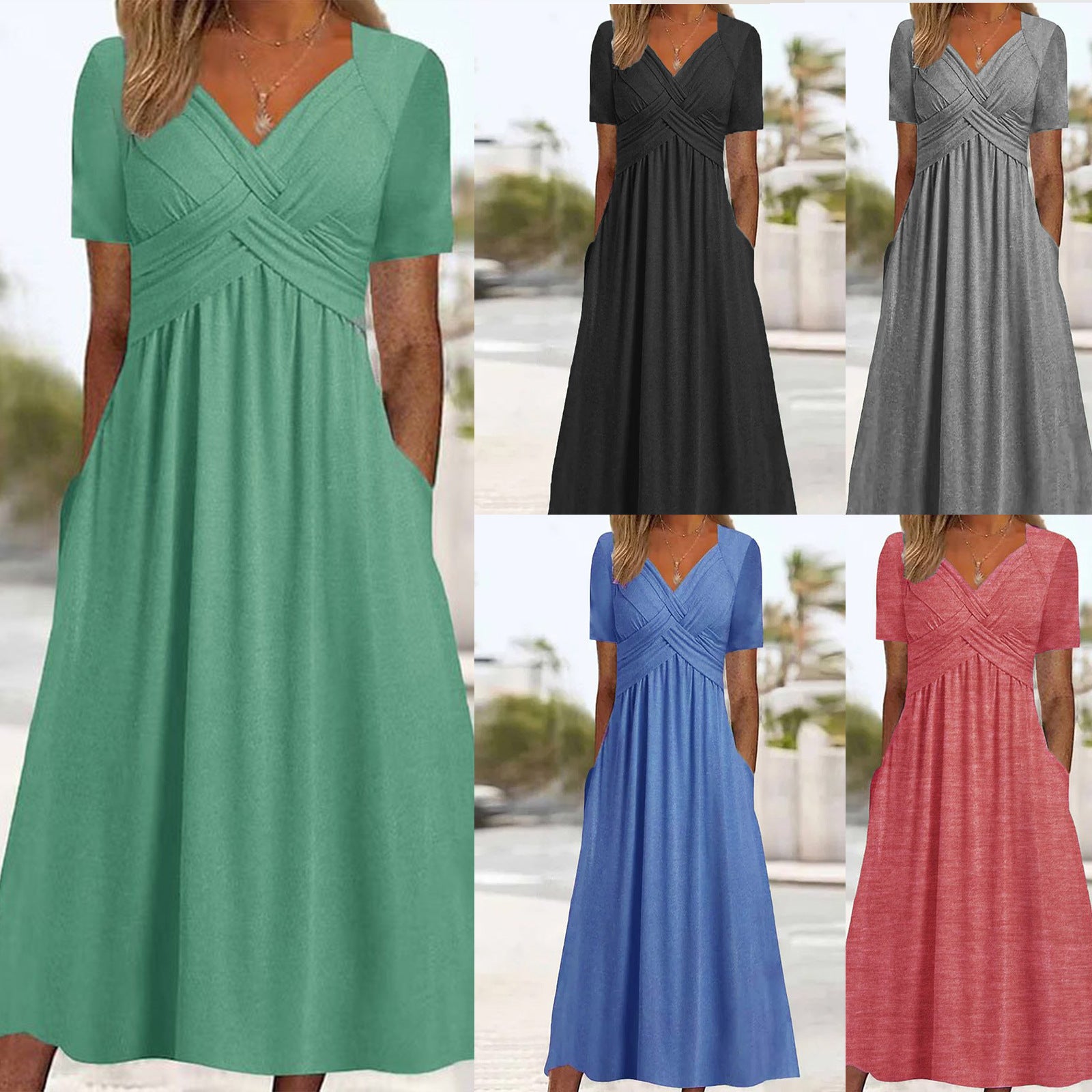 【50% OFF】【S-5XL】Elegantna jednobojna ležerna midi haljina