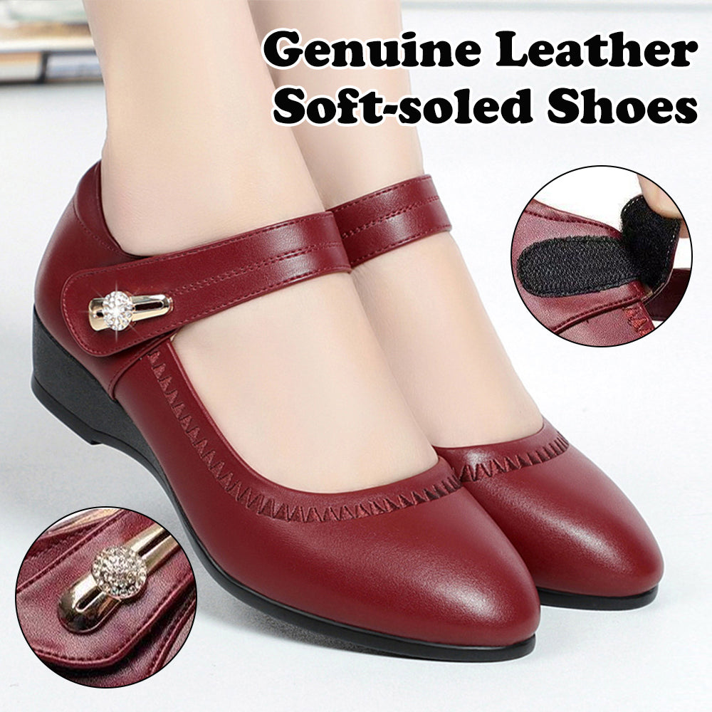 【50% OFF】【35-41】Elegantne i udobne ženske kožne cipele, mekana koža, mekani potplat, klinasta peta, protuklizne cipele, prikladne za zrelije žene