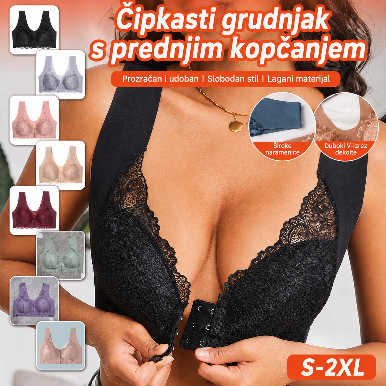 🔥Bestseller – Set od 5 komada😍【40-110KG】Ženski grudnjak s prednjim kopčanjem, izvrstan efekt podizanja i oblikovanja, s elegantnim čipkastim dizajnom