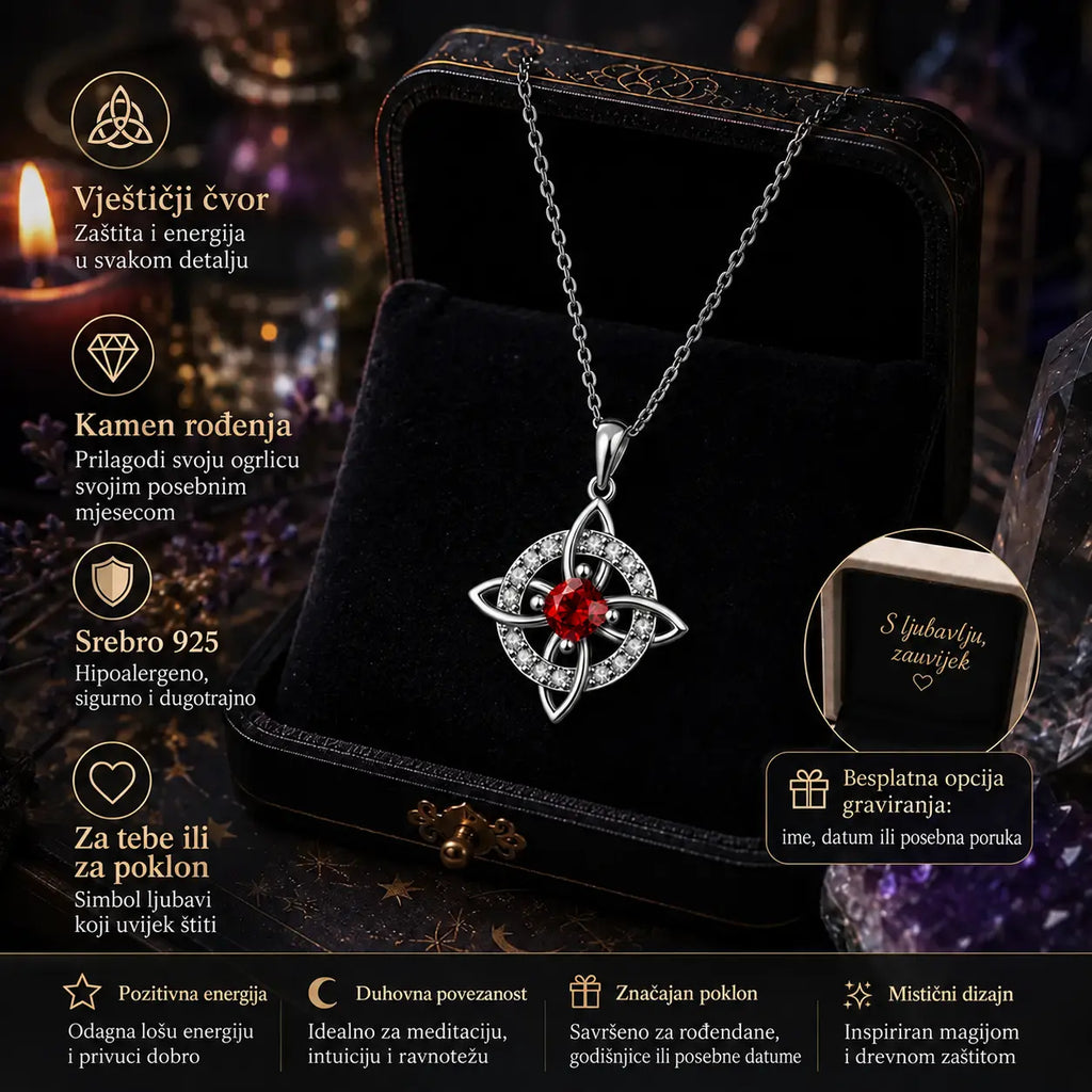 ✨🔮 Ogrlica s mističnim vještičjim čvorom i kamenom rođenja 💞 Zaštitite svoje voljene