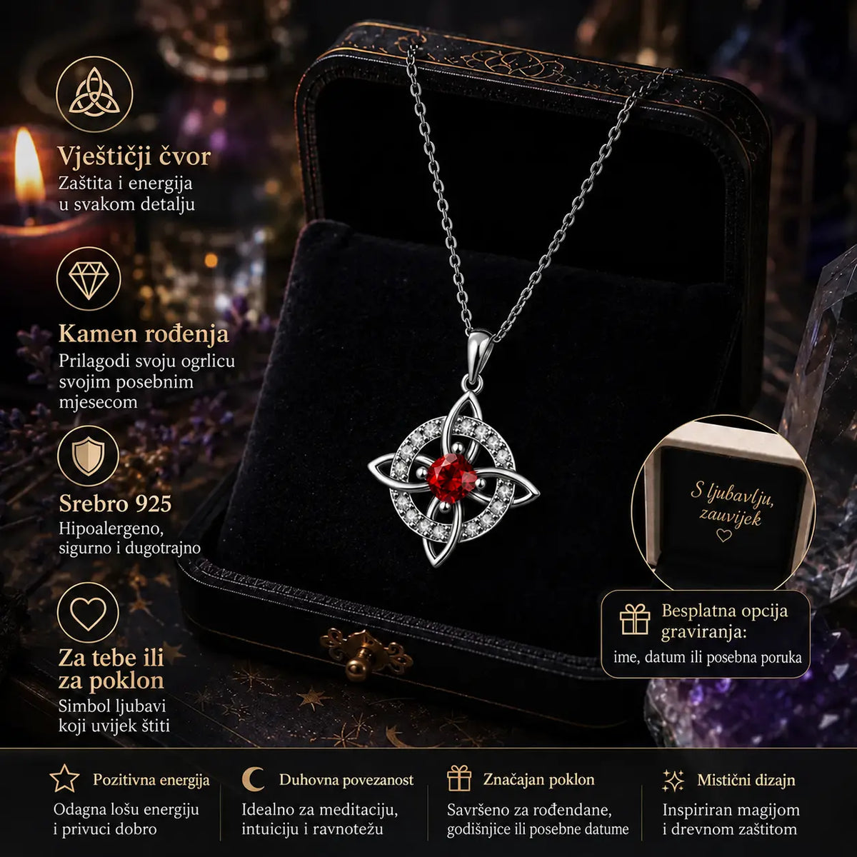 ✨🔮 Ogrlica s mističnim vještičjim čvorom i kamenom rođenja 💞 Zaštitite svoje voljene
