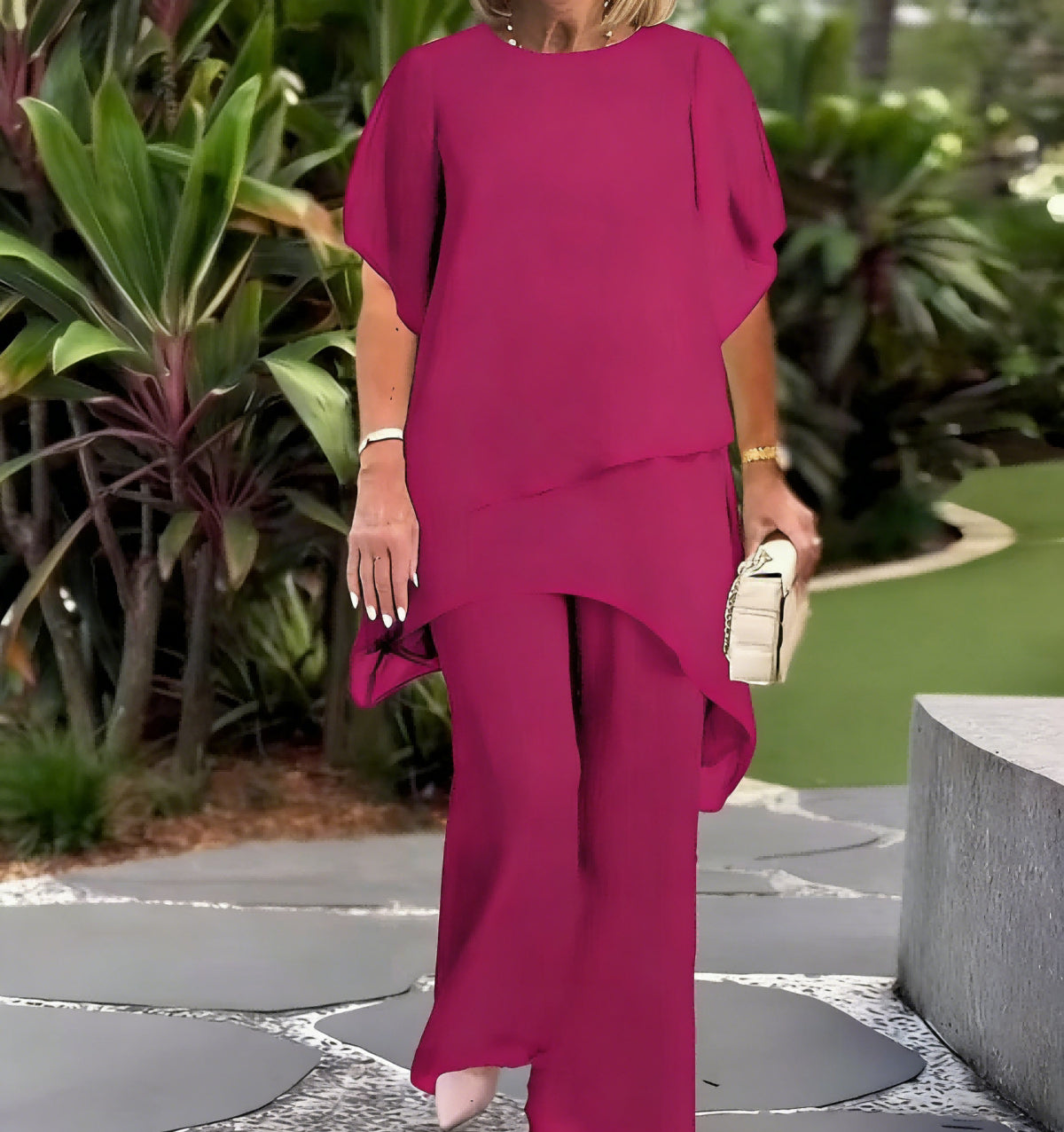 💥【Bluza + Hlače】【40-100KG】Novi elegantni široki komplet od šifona u jednobojnom dizajnu