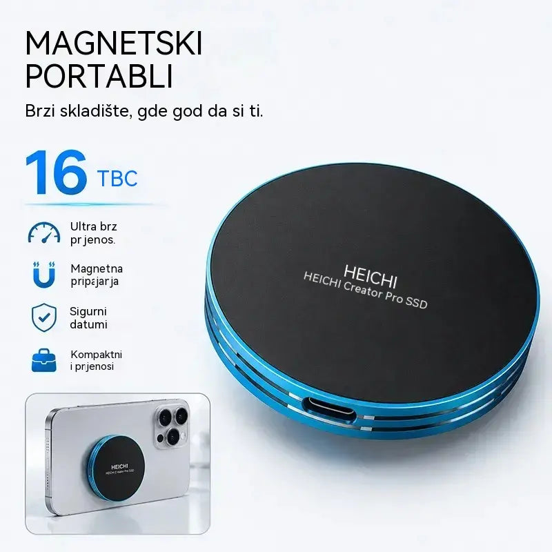 ⚡🧲Brzi magnetski prijenosni SSD od 16 TB | Brzina prijenosa 1050 MB/s i kompatibilnost s više uređaja