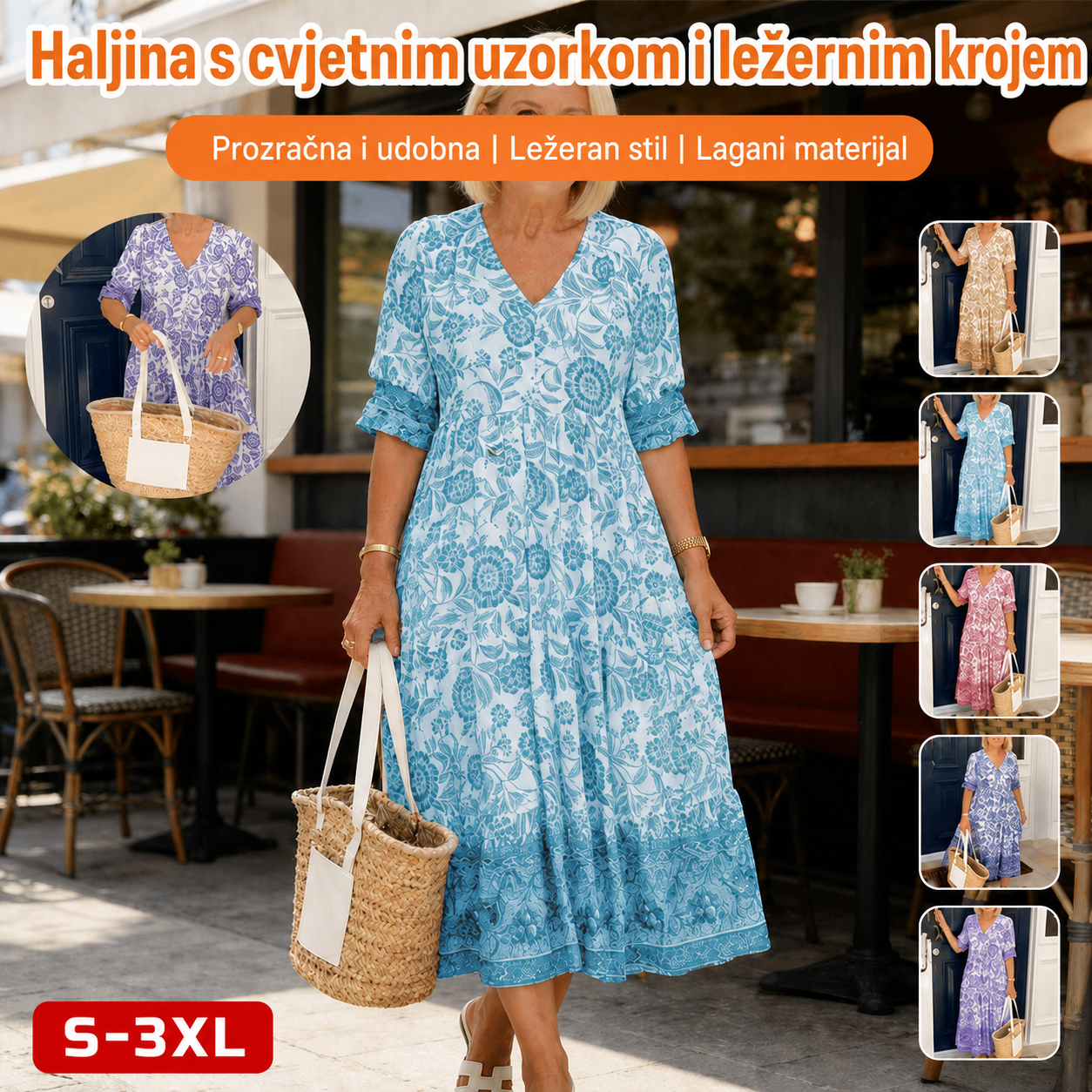 💃【S-3XL】Ženska haljina s V-izrezom i cvjetnim printom, elegantna i prozračna