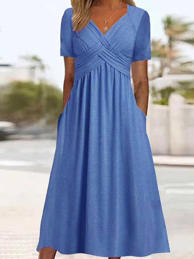 【50% OFF】【S-5XL】Elegantna jednobojna ležerna midi haljina