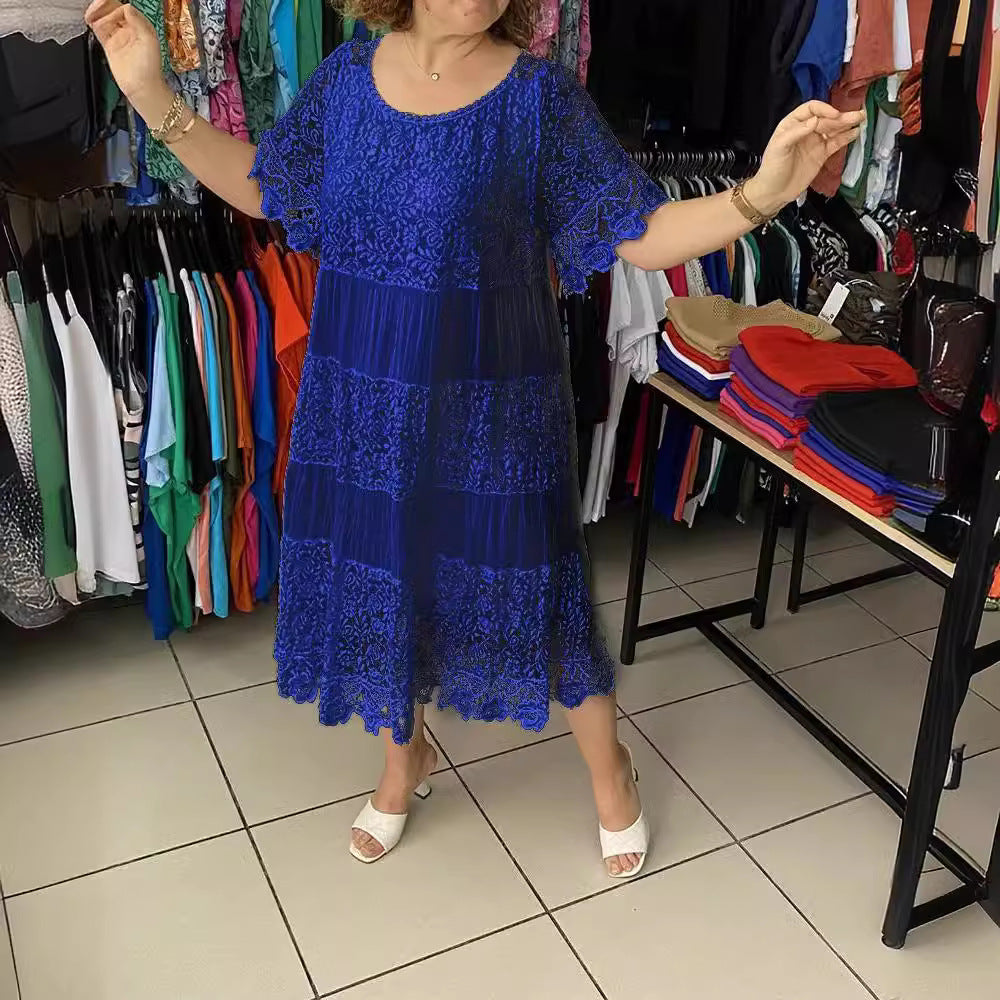 🔥👗【S-5XL】Kratke haljine od čipke s okruglim izrezom i kratkim rukavima | Visokokvalitetna izrada s profinjenim detaljima