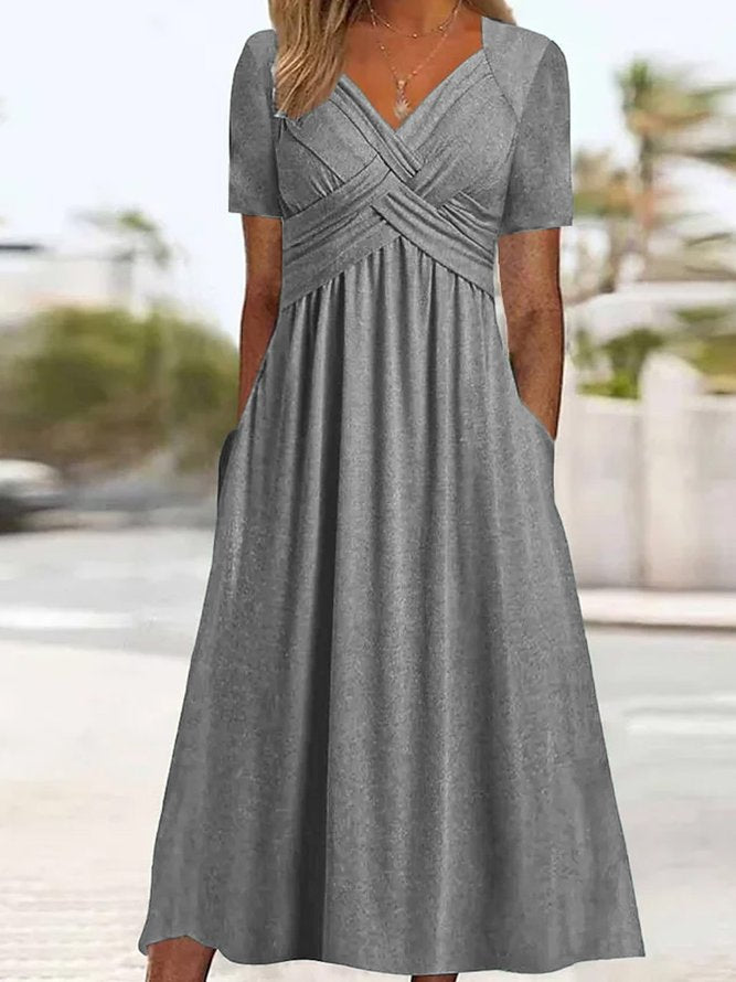 【50% OFF】【S-5XL】Elegantna jednobojna ležerna midi haljina