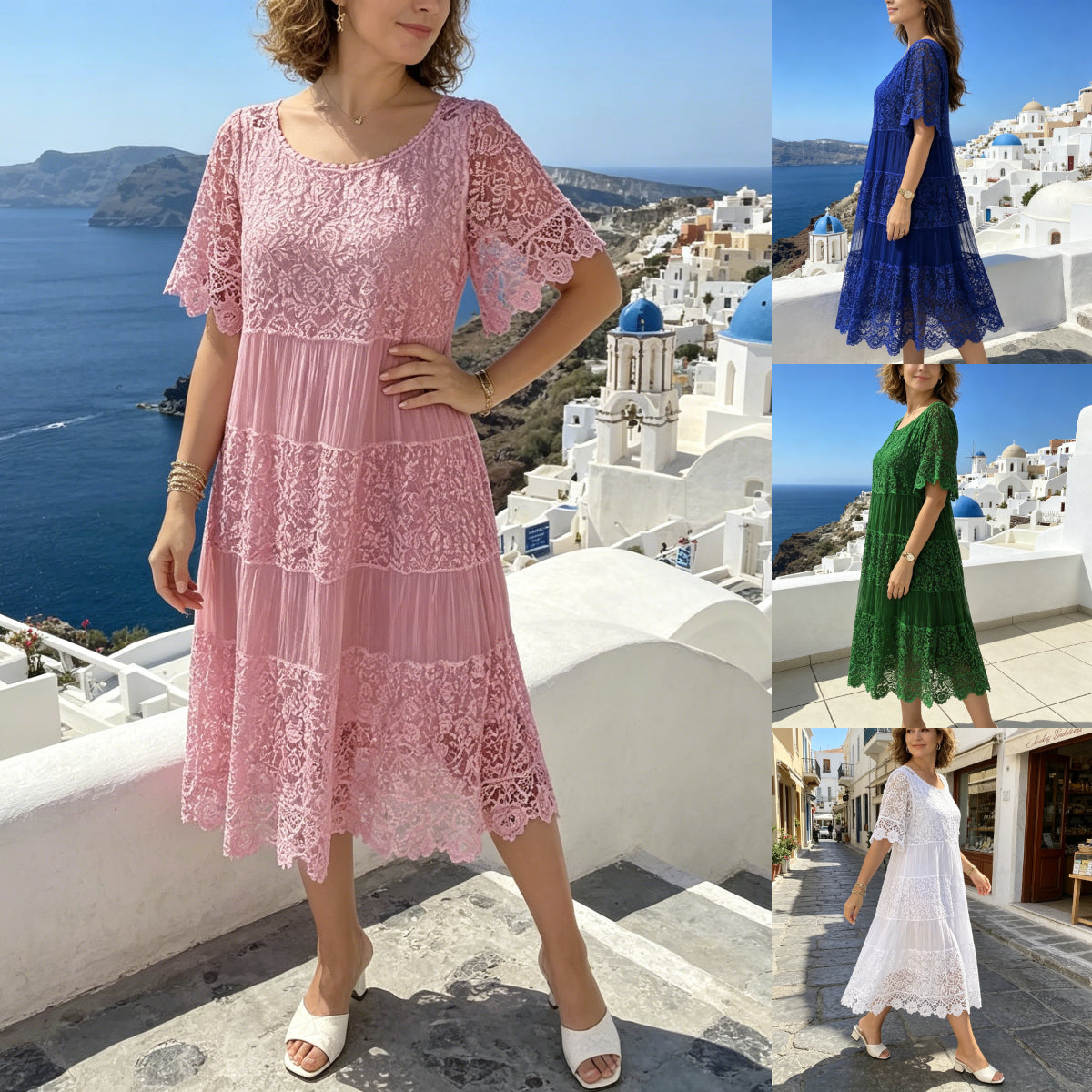 🔥👗【S-5XL】Kratke haljine od čipke s okruglim izrezom i kratkim rukavima | Visokokvalitetna izrada s profinjenim detaljima