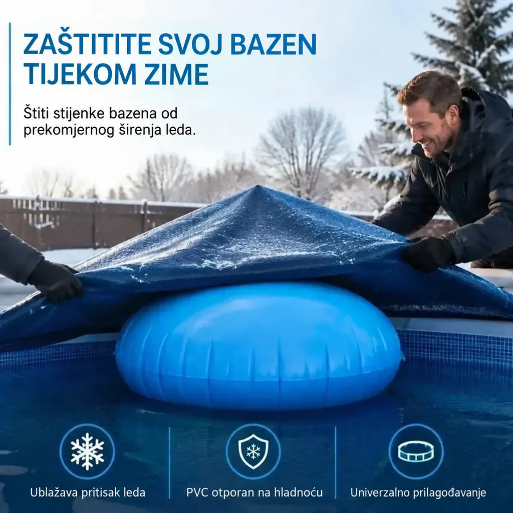 ❄️Napuhani jastuk za bazen — štiti konstrukciju od pritiska leda i pomaže odvoditi vodu i snijeg