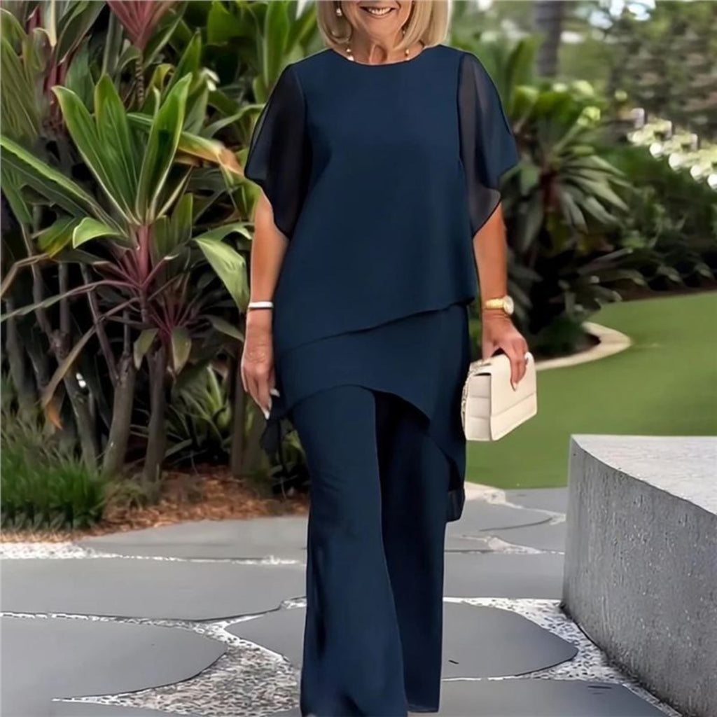 💥【Bluza + Hlače】【40-100KG】Novi elegantni široki komplet od šifona u jednobojnom dizajnu