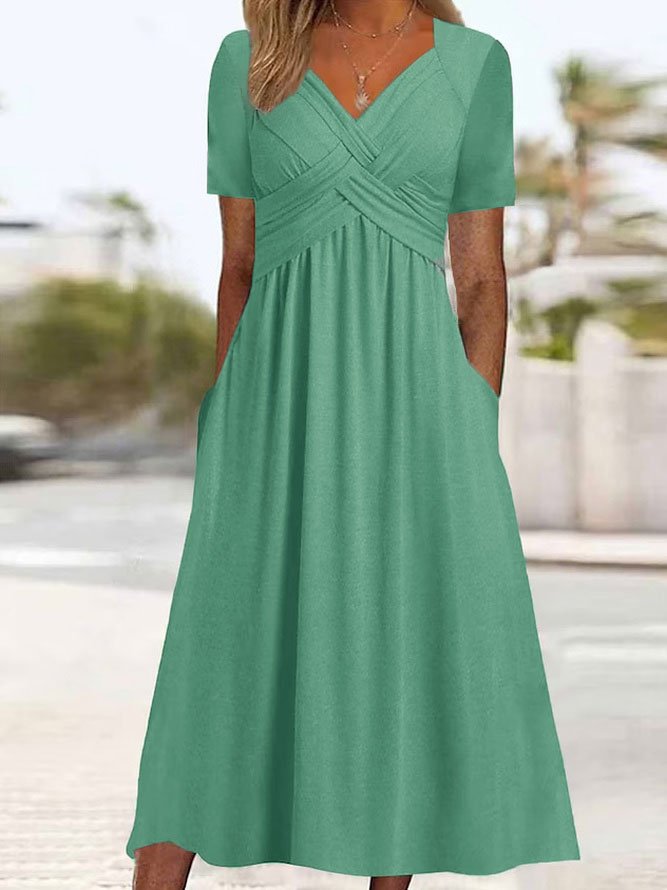 【50% OFF】【S-5XL】Elegantna jednobojna ležerna midi haljina