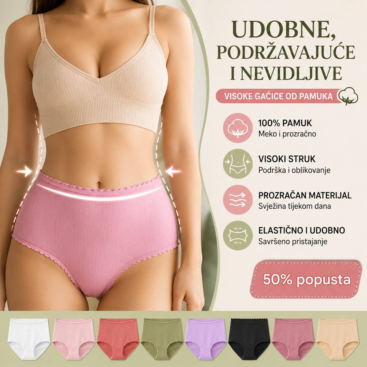 💖【Kupi 4, dobiješ 4 gratis】【8 komada】Antibakterijsko donje rublje visokog struka