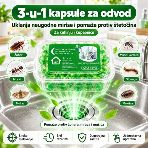 2 pakiranja (100 tableta) 👍Kapsule topljive u vodi za uklanjanje neugodnih mirisa iz odvoda - savršeno rješenje za sprječavanje širenja mirisa u kupaonicama i kuhinjama.