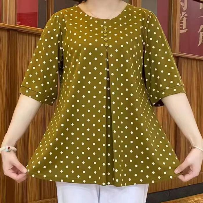 ❤️【L-5XL】Novo ljetno žensko majica s točkastim printom 2026 ✅ Pokriva trbuh i čini vas vitkima ✅ Tkanina je udobna i neće izblijediti
