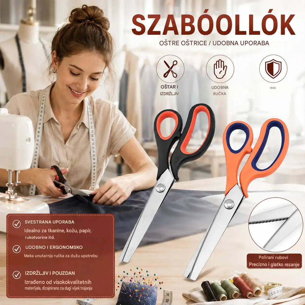 ✂️✂️Profesionalne škare za precizno rezanje – oštre škare s nazubljenom oštricom za tkaninu, papir, kožu i druge materijale