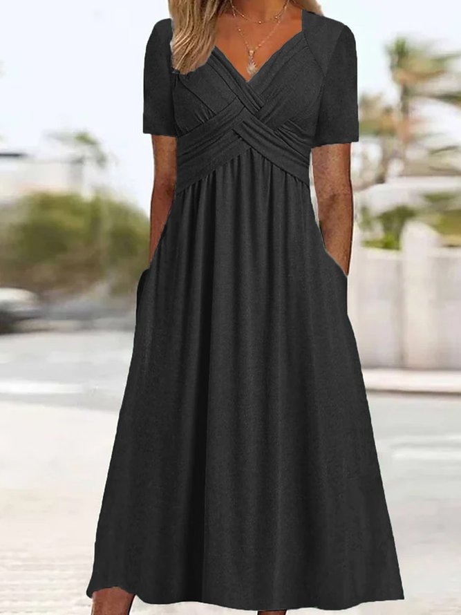 【50% OFF】【S-5XL】Elegantna jednobojna ležerna midi haljina
