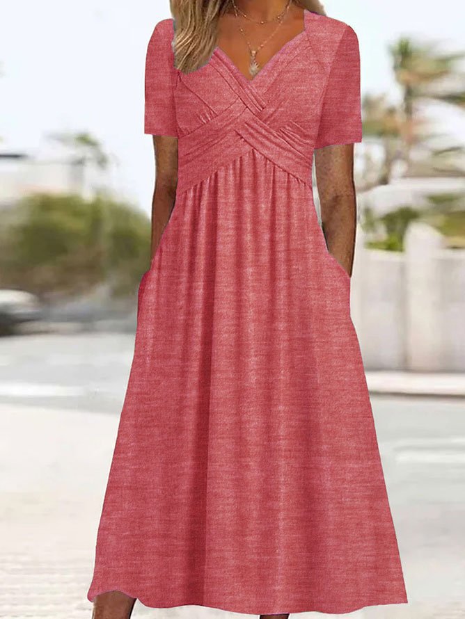 【50% OFF】【S-5XL】Elegantna jednobojna ležerna midi haljina