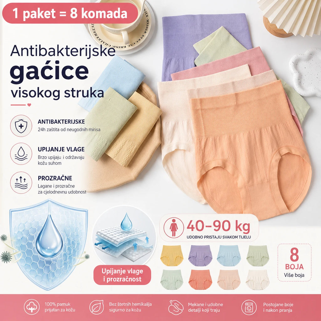 🔥Samo danas – 50% popusta!【8 komada】Antibakterijske gaćice visokog struka za kontrolu trbuha