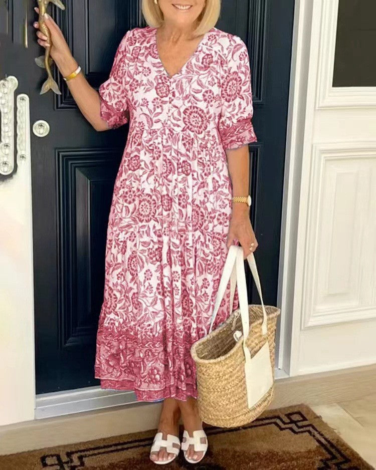 💃【S-3XL】Ženska haljina s V-izrezom i cvjetnim printom, elegantna i prozračna