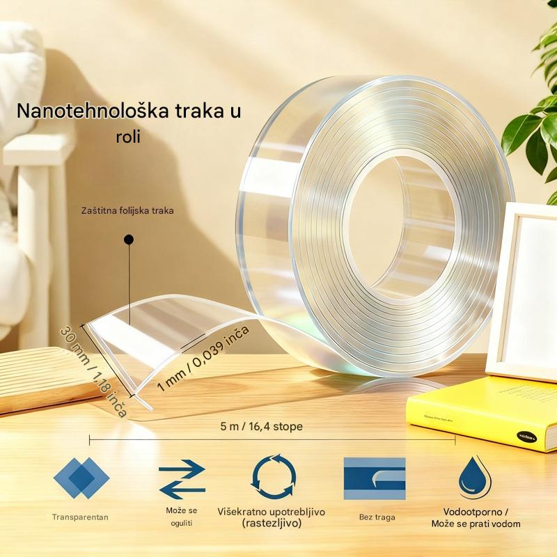 🔥Kupi 1, dobiješ 1 gratis【2 role】Visoko prianjajuća dvostrana nano traka, prozirna akrilna traka, vodootporna i otporna na prašinu