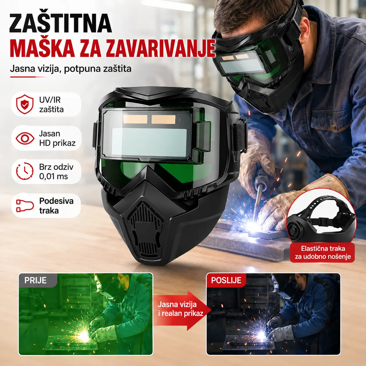 🔥【Snižena cijena – 50% popusta!】😎Potpuno automatska maska za zavarivanje s promjenjivom svjetlošću i zaštitnom maskom za zavarivače