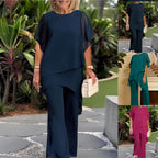 💥【Bluza + Hlače】【40-100KG】Novi elegantni široki komplet od šifona u jednobojnom dizajnu